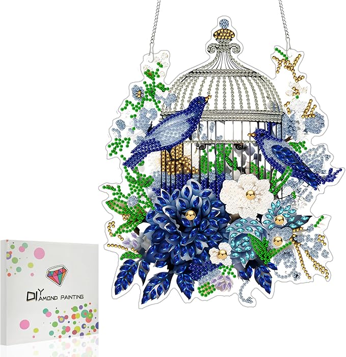 Koikify Diamond Art Pendant Floral Birdcage Diamond Painting Hanging Ornament with Double-Sided Printed Pattern Design for Home Decor & Gifts