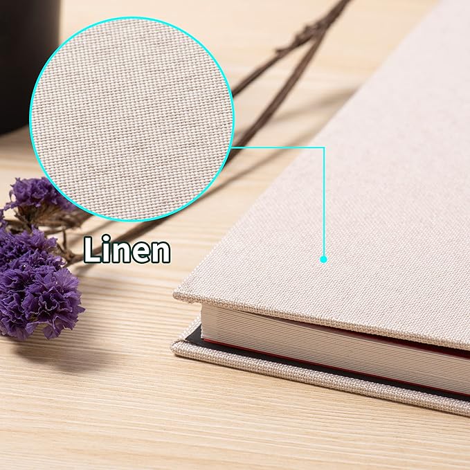 Large Photo Album Self Adhesive 4x6 8x10 10x12 13"x12.8" Magnetic Scrapbook 12.6"x11" 60 Sticky Pages Linen Cover Beige DIY Photo Album with A Metallic Pen and DIY Stickers