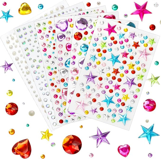 1296 pcs Easter Gem Stickers Rhinestones for Crafts, Sparkling Cute Star Heart Round Small Stickers for Women Adults, Glitter Jewels Stickers for Face Eye Body Makeup, DIY Decoration WUINOID