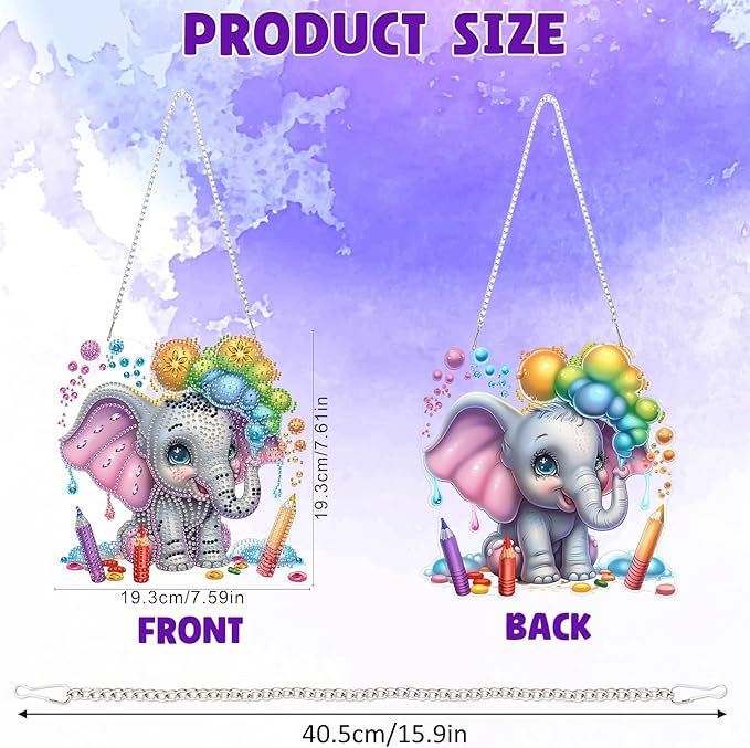 DOMROM Elephant Diamond Art Hanging Kits for Adults, Special Shaped Crystal Diamond Painting Elephant Pendant, DIY Diamond Art Suncatchers Animal for Home Garden Wall Decor Gift