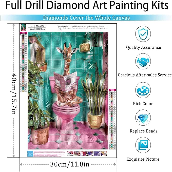 ARPADAMO Diamond Art Kits for Adults,5D Funny Diamond Painting DIY Giraffe Diamond Art Diamond Painting Kits for Adult,Round Full Drill Diamonds, Diamond Art Kits for Home Decor-12x16inch