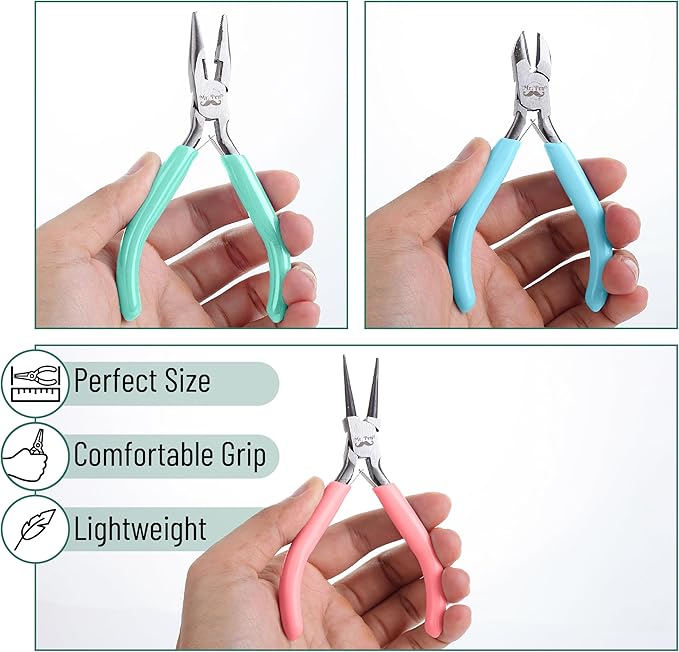 Mr. Pen- Jewelry Pliers Set, 3 Pack, Colorful, Rubber Handle & Ergonomic Design, Mini Pliers for Jewelry Making Tools, Small Wire Cutters for Crafting