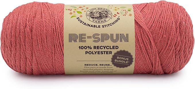 Lion Brand Yarn, Recycled Polyester Re-Spun Bonus Bundle Yarn for Crocheting and Knitting, Cranberry, 1 Pack