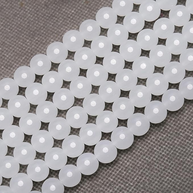 80PCs 10mm White Jade Glass Beads Bulk, Round Smooth Hole Glass Crystal Beads for Jewelry Making, DIY Bracelets, Necklaces, Bag Charms, Keychains and Craft Projects