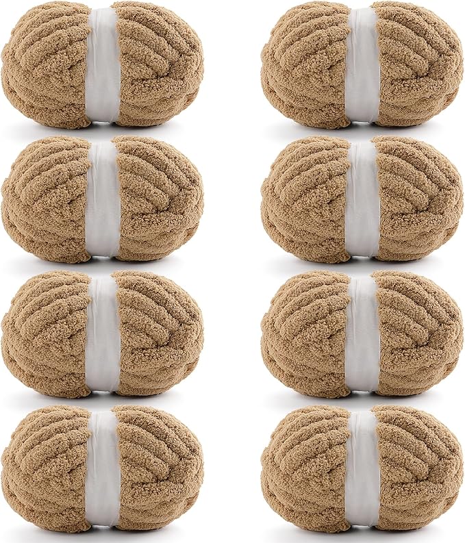 8 Pack Chunky Yarn for Crocheting, Blanket Thick Chenille Yarn for Hand Knitting, Soft Yarn Chunky Yarn for Crochet 28 Yds 7.7 Oz Each Skein (Khaki)