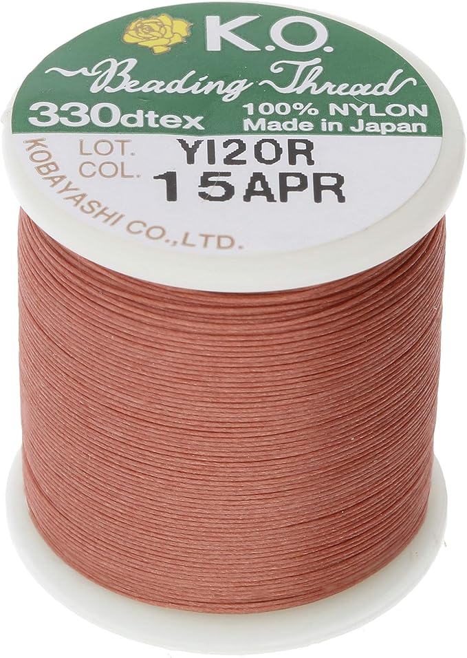 KO Nylon Beading Thread, Apricot Color, Japanese Pre-Waxed 100% Nylon, 330TEX, Tangle Resistant Knotting Cords, 50m /55 yds Spool, Use for Seed Bead Projects, Loom Work & Bead Weaving