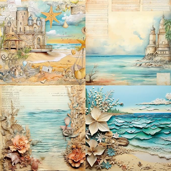 YASMEN Beach Pattern Scrapbook Paper Pad, 6x6 Single-Sided Cardstock Paper Pads for Card Making, Journals, Planner, DIY Envelopes, Greeting Cards, Decorative Art Craft -24 Sheets