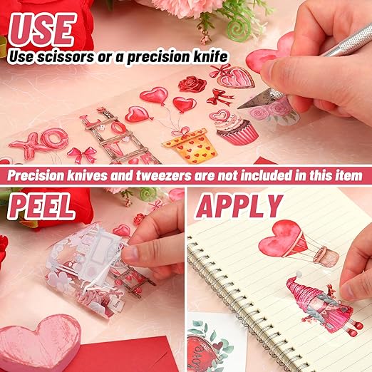 JarThenaAMCS 39.2Ft Valentine's Day PET Washi Tape 4 Rolls Pink Red Love Heart Gnome Transparent Adhesive Masking Tape for Cut & Use as Wedding Stickers Scrapbook Journal DIY Crafts Wrapping