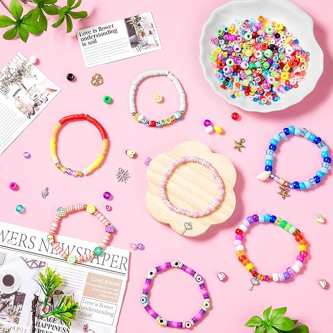 Taybonds Friendship Bracelet Making Kit- 3 Boxes with Clay, Pony, 4 Styles of Letter Beads and Charms, Jewelry Making Kit Gifts