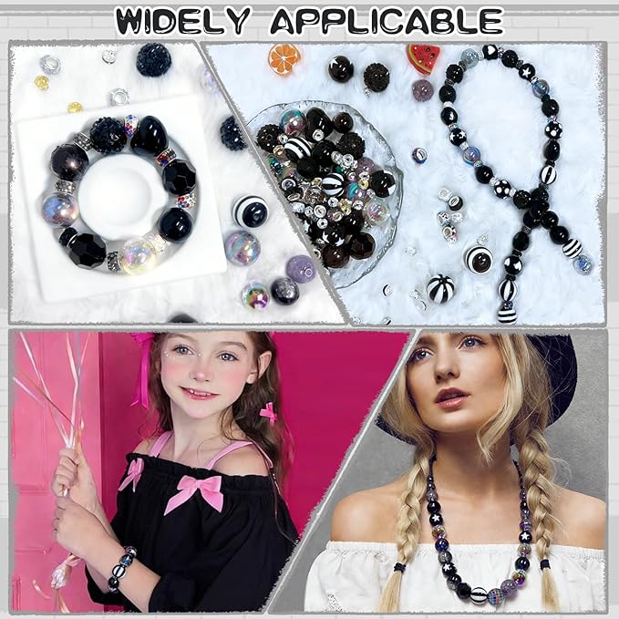 163 Pcs Pen Beads for Beadable Pens: Bubblegum Beads for Pen Making Bulk with Spacer Bead Rhinestone Bead (Black)