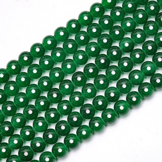 200PCs 8mm Deep Green Jade Glass Beads Bulk, Round Smooth Hole Glass Crystal Beads for Jewelry Making, DIY Bracelets, Necklaces, Bag Charms, Keychains and Craft Projects