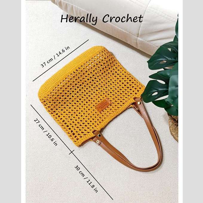 Herally Crochet Kit DIY Bag for Beginners - Include Yarn, Hook and Accessory - with Step by Step Video Tutorials - Crochet Tote Bag (Yellow)