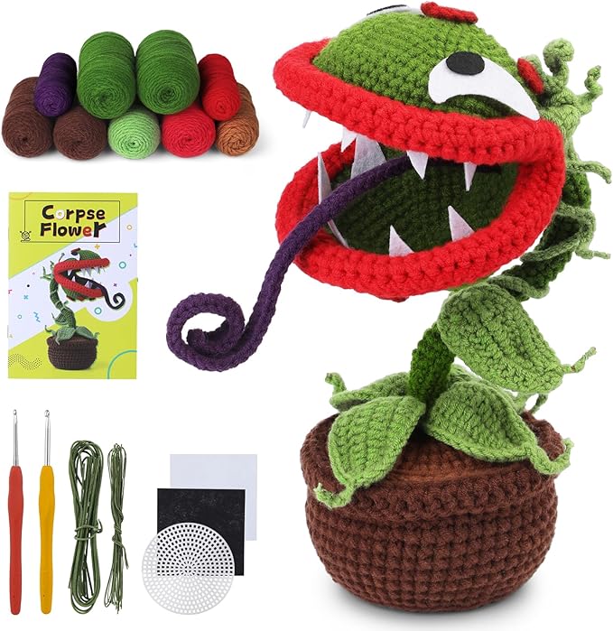 Yizzvb Crochet Kit for Beginners, Complete Crochet Kit for Starter Piranha Crochet Starter Kits for Adults with Step-by-Step Video Tutorials Crochet Flower Kits for DIY Craft Supplies
