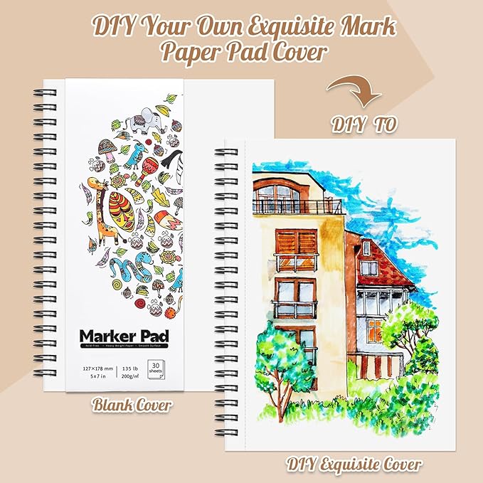 135lb/200gsm Marker Paper Pad, 5×7in Double Sided Bleedproof Marker Sketchbook, 30 Sheets Art Paper Sketch Pad, Smooth Painting Coloring Alcohol Marker Paper for DIY, Drawing, Ideal Gift