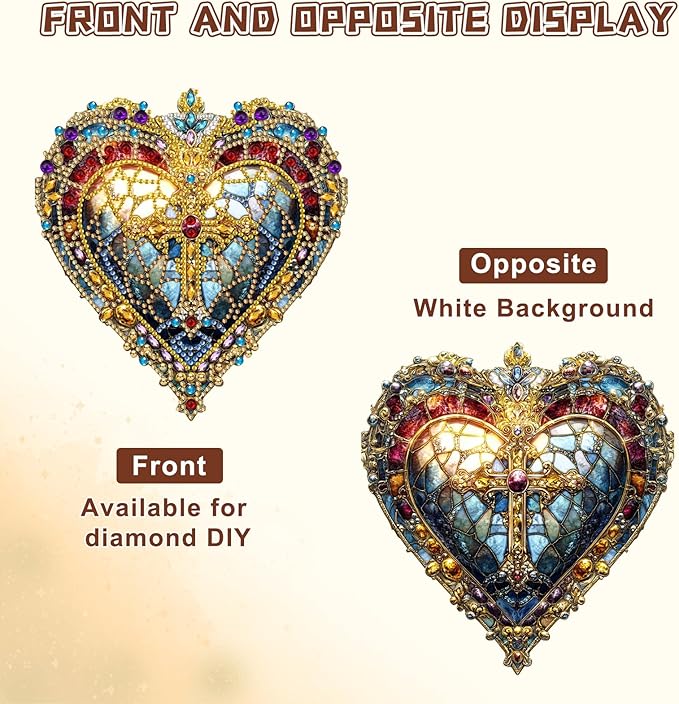 KEYIFA Diamond Painting Kit, DIY Heart Cross Diamond Art Hanging for Adults Beginner, Gem Arts Pendant Special Shaped Rhinestone Window Ornaments Wall Door Garden Decoration Gift, Double Sided