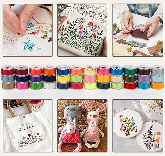 36 Colors Bobbin Thread Set with Case - Prewound Class15 Bobbin for Singer/Brother/Janome/Embroidery Machines