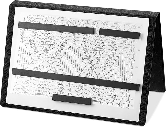 Flutesan 2 Pcs Black Knitting Pattern Holder, Fold up Cross Stitch Knitting Chart Keeper with 8 Pcs Replacement Magnets, Cross Stitch Accessories Supplies, Unfolded Size 13.2 x 9 Inch