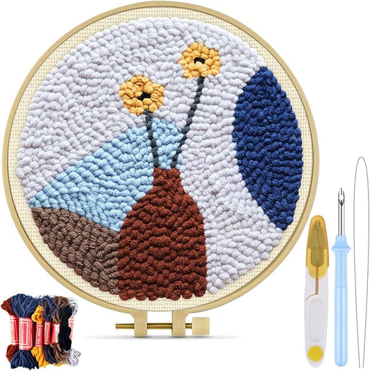 TINDTOP Punch Needle Kits, Punch Embroidery Kits for Adults Beginner, Tool with Punch Needle Fabric, Hoops, Yarns and Sewing Needles