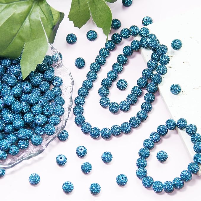 150 Pcs 10mm Rhinestone Beads for Jewelry Making, Ink Blue Shiny Round Shamballa Disco Baseball Necklace Beads Sparkle Crystal Clay Pave Rhinestones Bead for DIY Bracelet Earring Craft Making Supplies