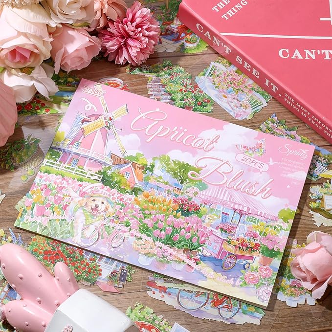 Spring Garden Stickers 20 Sheets 150 Pre-Cut PET Journal Sticker Book for Scrapbooking Landscape Stickers Transparent Sticker for journaling