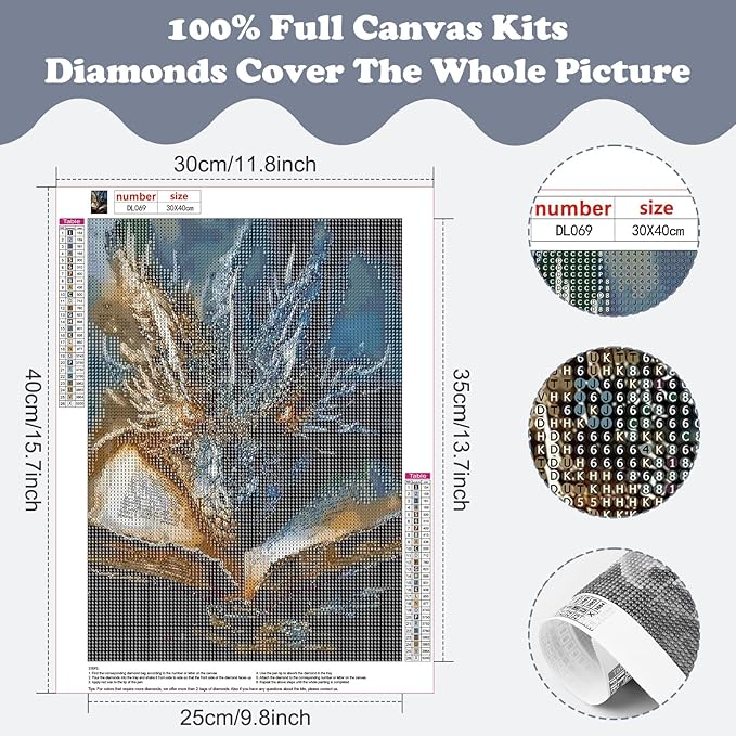 SENQAO Diamond Art Kits for Adults, Dragon Diamond Painting Kits for Beginner Book Round 5D Full Drill Diamond Dots Crafts for Home Wall Decor Gifts 12x16 inch