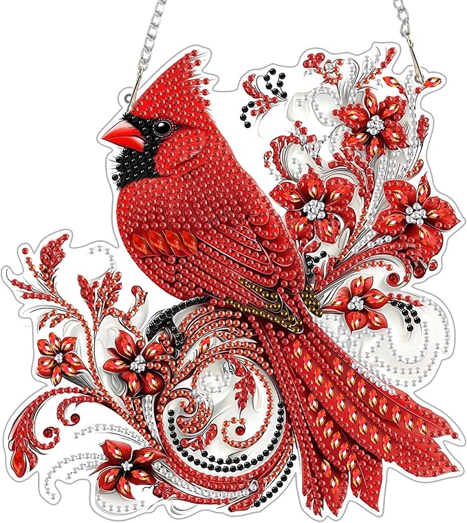 Genius maker Christmas Diamond Art Hanging Kits for Adults, Cardinal Diamond Painting Pendant Kits, DIY Acrylic 5D Special Shaped Crystal Diamonds Gem Art Painting Ornament for Home Wall Decor Gift