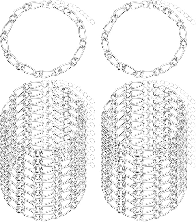 Sumalon 20 Pcs 18K Silver Plated Bracelet Chain Kit, Paperclip Alloy Link Fit Clip with Lock, Bracelet Charm for Women DIY Jewelry Making (Silver)