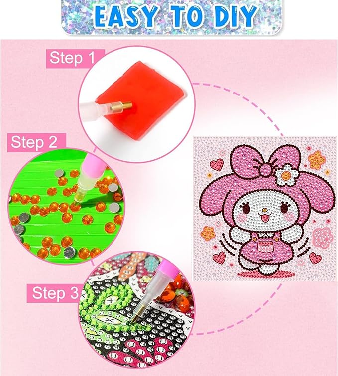 YSUNETER Diamond Painting Kits for Kids Beginner - 4 Pack DIY 5D Full Drill Diamond Art Kits for Children, Cute Animals Round Crystal Rhinestone Gem Art Crafts Home Wall Art Decor 5.9 x 5.9 Inches