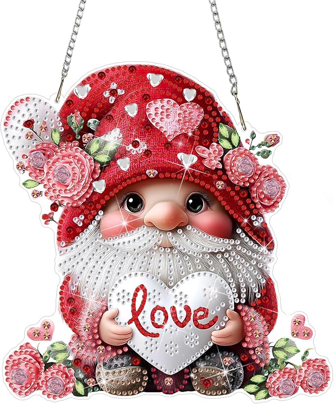 DOMROM Gnome Diamond Art Hanging Kits for Adults Beginners, Special Shaped Crystal Diamond Painting Gnome Pendant, DIY Diamond Art Suncatchers for Home Garden Wall Decor Gift