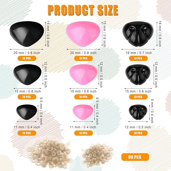 90pcs Safety Eyes and Noses for Amigurumi, Cute Doll Nose with Gaskets Animal Safety Noses for Crafts Safety Noses for Craft Doll Puppet Plush Toy Bear Accessories