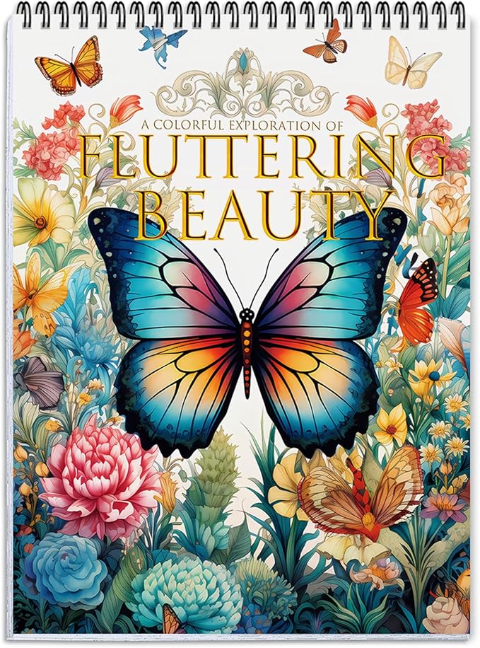 Coloring Book for Adults Relaxation, 24 Pages Adult Coloring Books for Women Stress Relief, Spiral Bound Coloring Books, Relaxing Gift for Women, Single-Sided Print Coloring Book of Fluttering Beauty