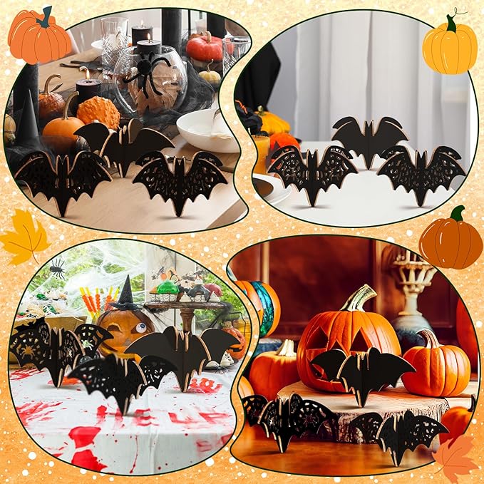 Blosssound 48 Pcs Summer Halloween Craft Set 36 Wood Bats for Crafts 3D Bats Cutouts with 12 Colored Marker Wooden Unfinished Slices to Paint for Summer Halloween DIY Handmade Tiered Tray Decor
