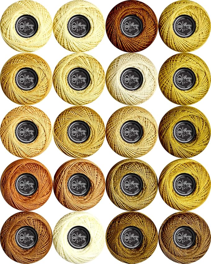 Soft 20 Colors Classic Crochet Thread Double Mercerized Egyptian Long Staple Cotton Pearl Thread Ball 20 Pack,100% Cotton (Beige Brown-834-869)