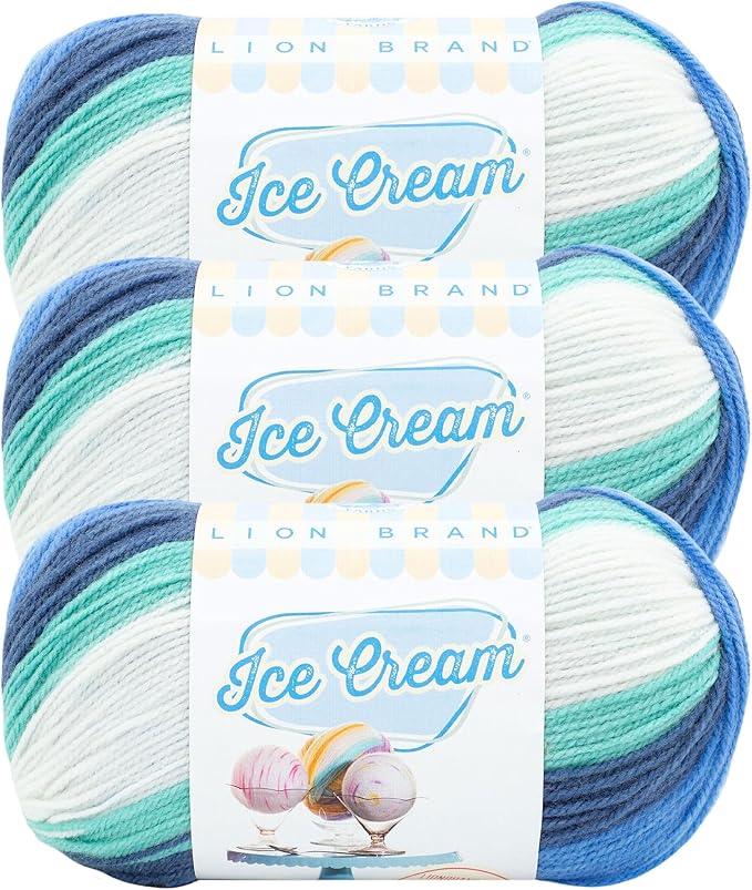 Lion Brand Yarn, Ice Cream Baby Yarn for Knitting, Crochet, and Crafts, Baseball Nut, 3 Pack, DK Weight Colorful Acrylic Fiber for Baby Blankets, Hats, and Sweaters