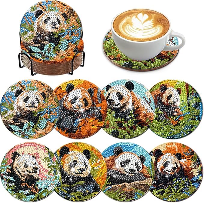 EWJRNSF 8 PCS Diamond Art Coasters Kit, Small Diamond Painting Coasters, Fall Diamond Art Kits for Adults Beginners, Arts and Crafts Supplies Item Sets with Holder