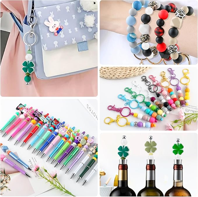160Pcs 12mm Silicone Beads for Keychain Making Bracelet Necklace, Bulk Round Silicone Beads for Pens（Metall White）