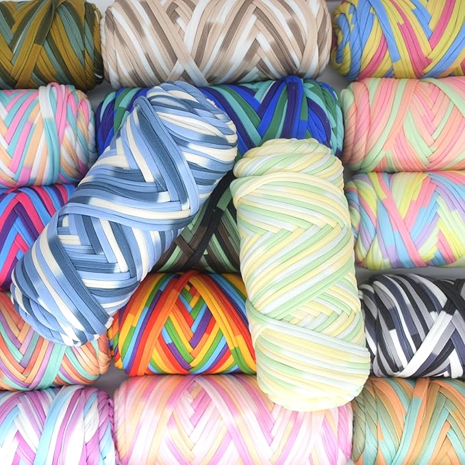 Tshirt Yarn for Crocheting,Rainbow T Shirt Chunky Elastic Fabric Thick T-Shirt Crochet Yarn for Beginners Crocheting Hand Knitting Bag/Basket/Coasters/DIY Crafts/Home Decor 200G-Bright Rainbow