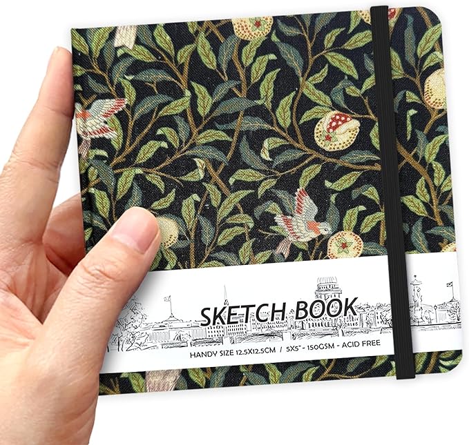 5" x 5" Hardcover Sketch Book,Small Mixed Media Sketch Pad,58 Sheets 150GSM Acid-Free Artist Drawing Paper,Travel Journal Blank Notebook for Adults Painting,Illustration,Art Supplies.Pomegranate