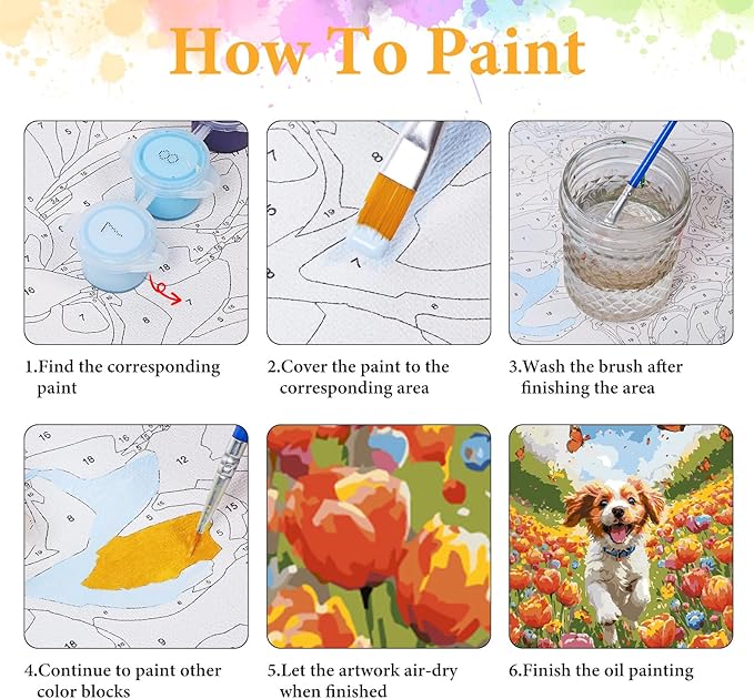 Okarina Paint by Numbers Kit for Adults Beginner Dog, Flowers Adult Paint by Number Kits on Canvas, Happy Puppy DIY Acrylic Oil Painting by Numbers for Adults, Perfect for Home Wall Decor 16X20 Inch