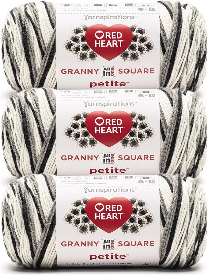Red Heart All in One Granny Square Petite Newsie Yarn - 3 Pack of 250g/8.8oz - 100% Acrylic - #4 Worsted (Medium) - 440 Yards - Knitting/Crochet