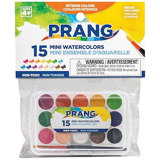 Prang Mini Watercolor Paint Sets, (Bulk Pack of 24) Palette Tray and Brush, 15 Assorted Colors, Art Party Favors, Prizes, Stocking Stuffers