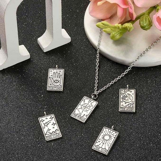 DanLingJewelry 50Pcs 5 Styles Tibetan Tarot Cards Charms Rectangle for Jewelry Making