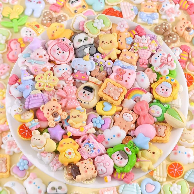 60PCS Slime Charms Cute Flatback Resin Charms for Slime, Random Kawaii Decoden Charm for Embellishments Phone Junk Case Charms Bulk, Hairpins Scrapbooking Crafting & DIY Decoration