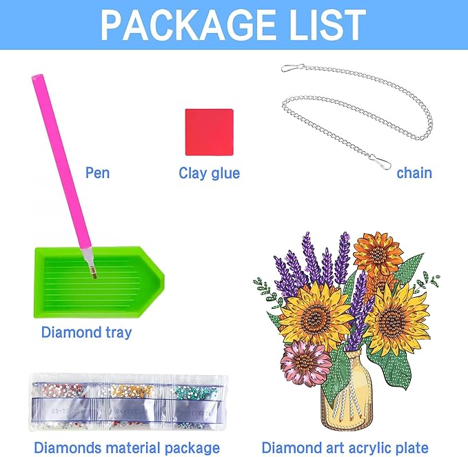 VAIIEYO Vase Diamond Art Hanging Ornament, Flower Diamond Painting Suncatchers Window Hanging Kit with Chain, 7.5x7.5 inch Crystal Pendant Art Craft for Gift Home Wall Front Door Decoration