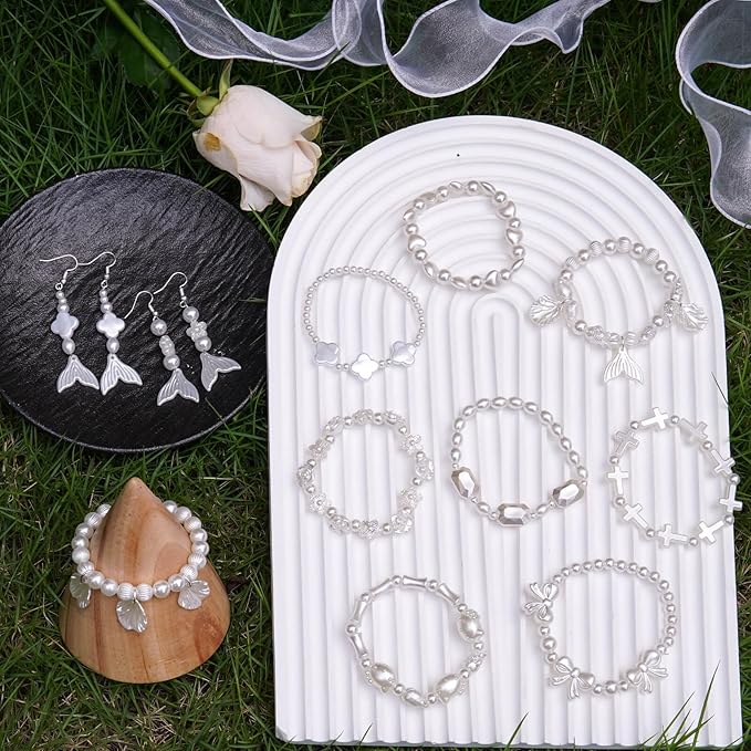 1170 Pcs ABS Imitation Pearl Beads for Jewelry Making, Assorted Heart Star Bowknot Circle Flower Aesthetic Cute Bead for Bracelet Necklaces Earrings Key Chains DIY Phone Charm Crafts (White)