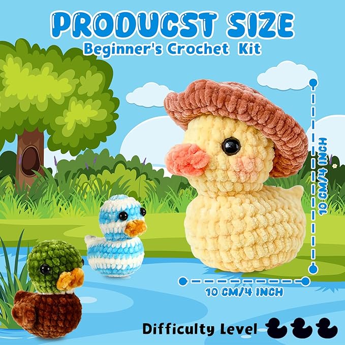 XunYee 3 Pcs Little Ducks Crochet Kit DIY Amigurumi Set Chenille Yarn Crochet Kit for Beginners with Complete Tools Step-by-Step Pattern Craft Gift for Adults