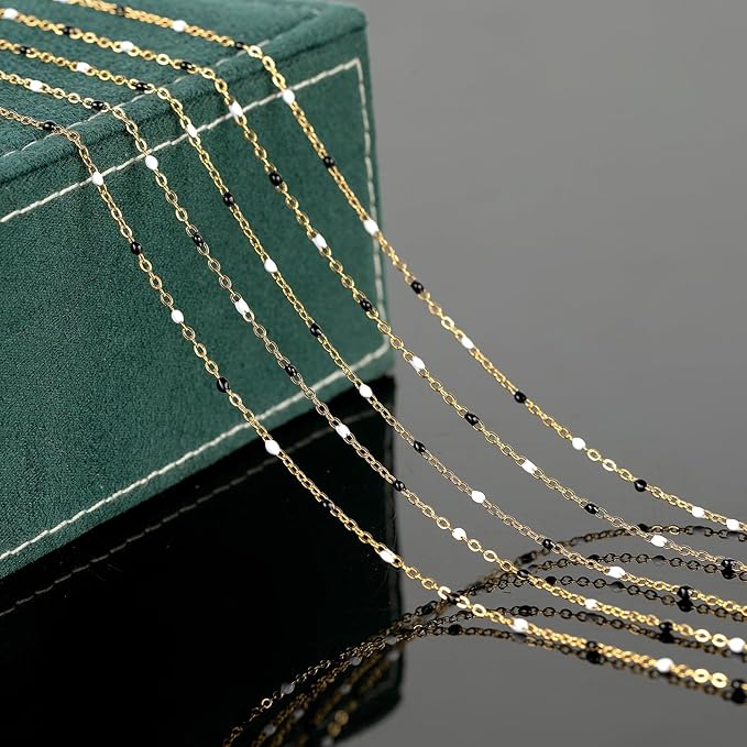 UMAOKANG 10 Meters White Black Enamel Bead Chain for Jewelry Making Gold Plated Stainless Steel Cable Chains for Necklace DIY