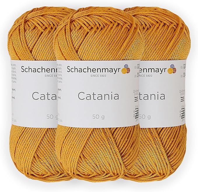 3 Skein/Pack Schachenmayr (SMC) Catania Originals Yarn, Each Ball 1.76 Oz (50gr) / 136 Yards (125 m), 100% Mercerized Cotton for Knitting and Crochet Yarn, Sport Weight, 249 - Gold