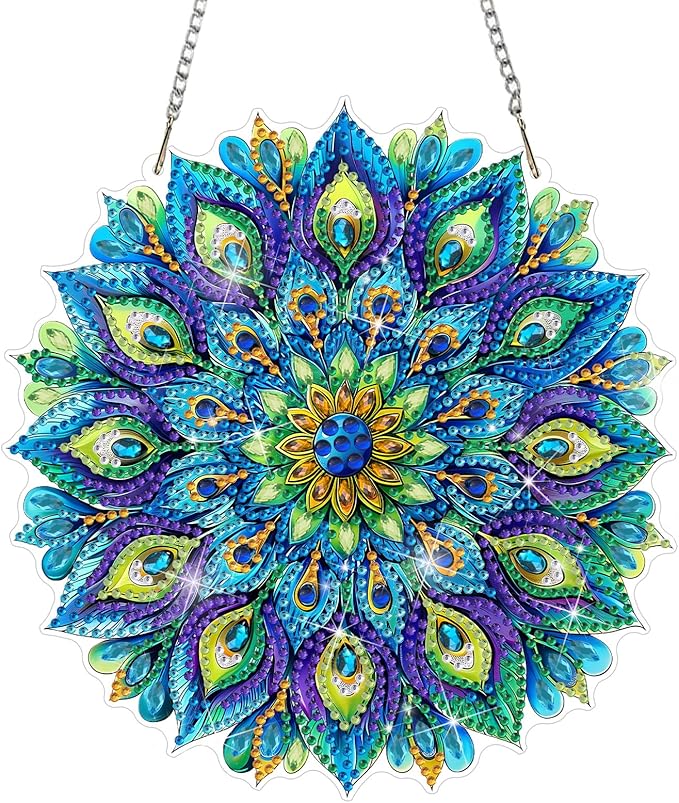 DOMROM Peacock Diamond Art Hanging Kits for Adults Beginners, Special Shaped Crystal Diamond Painting Peacock Pendant, DIY Diamond Art Suncatchers Animal for Home Garden Wall Decor Gift