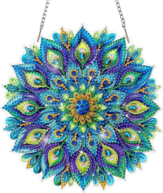 DOMROM Peacock Diamond Art Hanging Kits for Adults Beginners, Special Shaped Crystal Diamond Painting Peacock Pendant, DIY Diamond Art Suncatchers Animal for Home Garden Wall Decor Gift